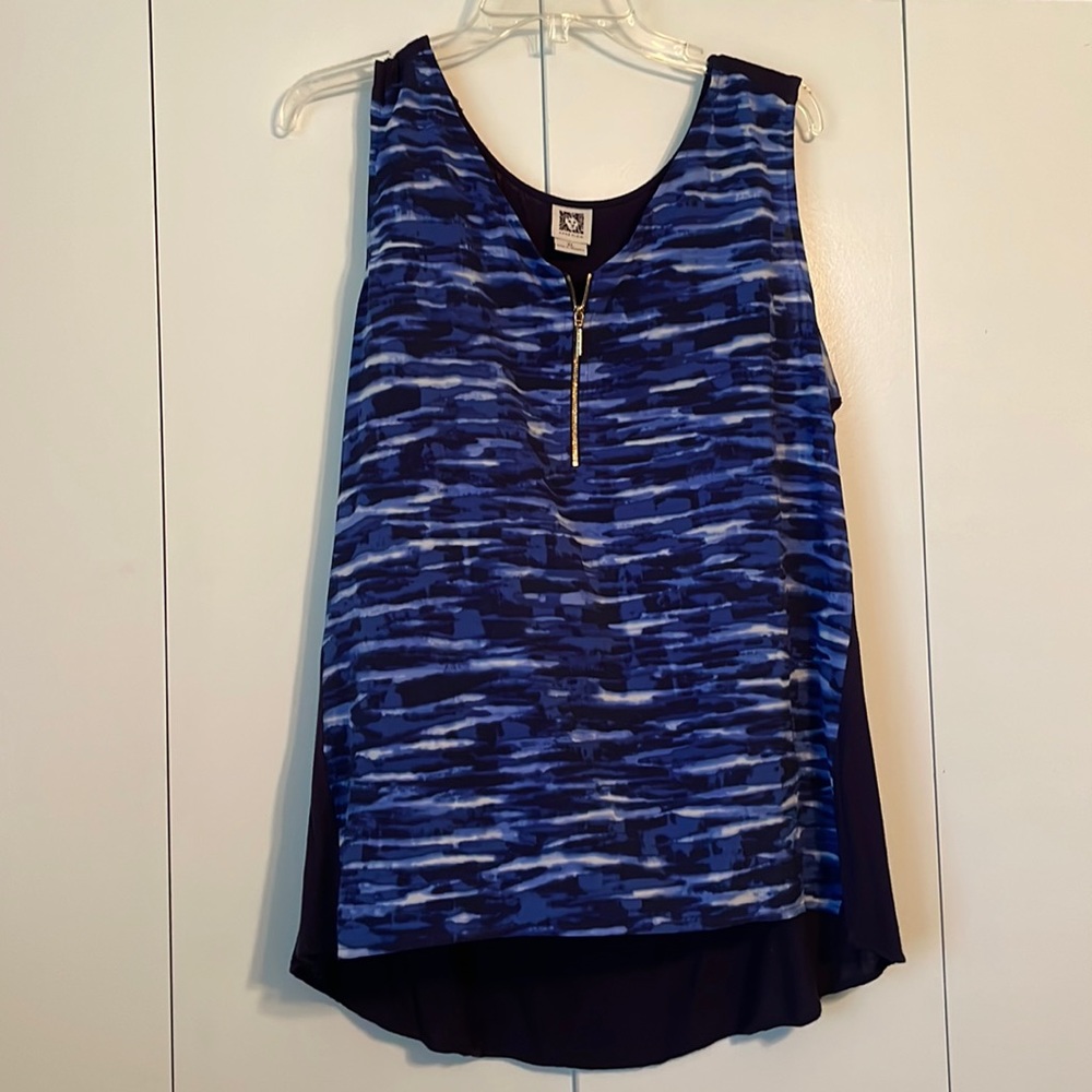 Blue Tank W/front zip accent detail